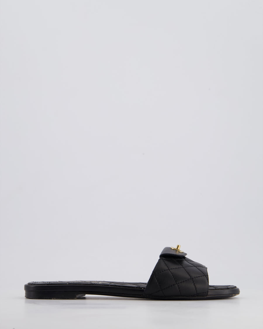 Chanel Black Quilted Leather Sandals with CC Twist Lock Details Size EU 38C