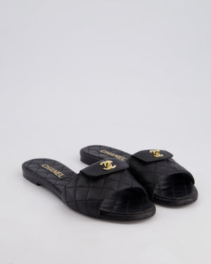 Chanel Black Quilted Leather Sandals with CC Twist Lock Details Size EU 38C
