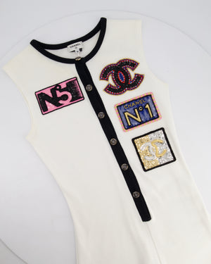 Chanel Cruise 2023 White Playsuit with CC Multicolour Sequin Appliqué Details Size FR 36 (UK 8)