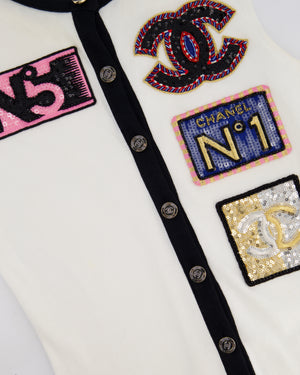 Chanel Cruise 2023 White Playsuit with CC Multicolour Sequin Appliqué Details Size FR 36 (UK 8)