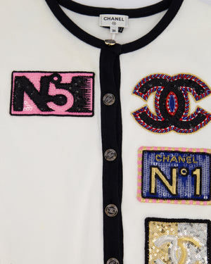 Chanel Cruise 2023 White Playsuit with CC Multicolour Sequin Appliqué Details Size FR 36 (UK 8)