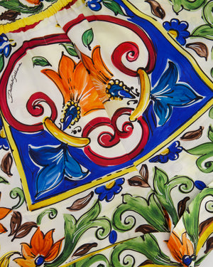 Dolce & Gabbana Orange Majolica Silk Printed Shorts Size IT 38 (UK 6)