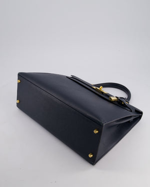 Hermès Vintage Kelly Sellier 35cm Bag in Blue Indigo Courchevel Leather with Gold Hardware