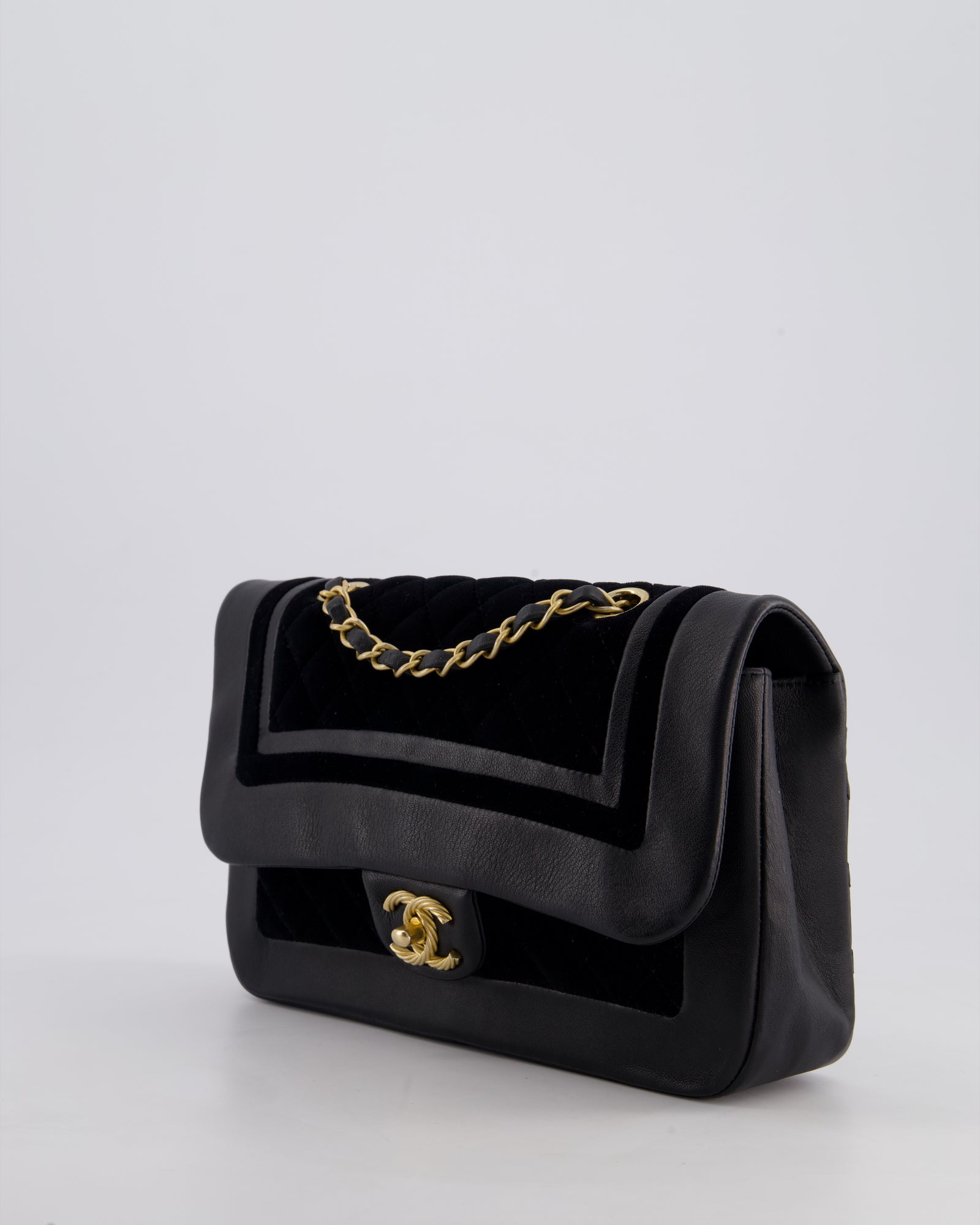 Chanel Black Medium Flap Bag in Lambskin Leather and Velvet