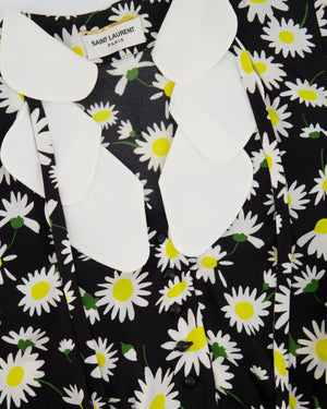 Saint Laurent SS20 Black, Daisy Print Mini Dress with Petal Collar Detail Size FR 36 (UK 8) RRP £1,600
