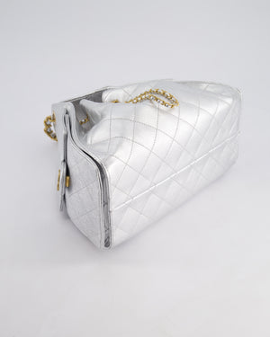 *RARE* Chanel 25 Small Handbag in Metallic Silver Grained Calfskin Leather with Antique Gold Hardware&nbsp;