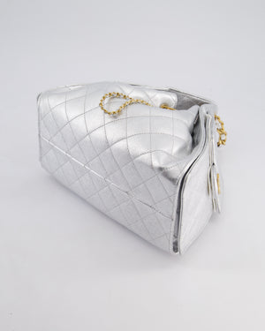 *RARE* Chanel 25 Small Handbag in Metallic Silver Grained Calfskin Leather with Antique Gold Hardware&nbsp;