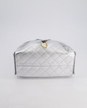 *RARE* Chanel 25 Small Handbag in Metallic Silver Grained Calfskin Leather with Antique Gold Hardware&nbsp;