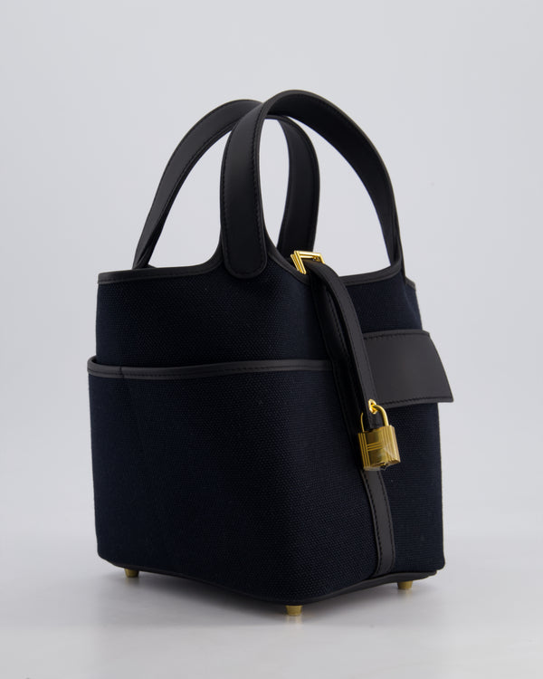 *ULTRA RARE* Hermes Picotin Cargo 18cm Bag in Noir/Noir Toile Canvas with Gold Hardware