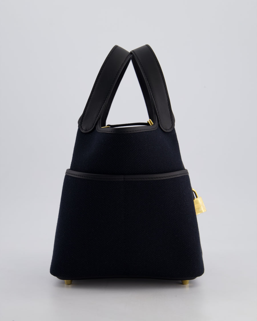 *ULTRA RARE* Hermes Picotin Cargo 18cm Bag in Noir/Noir Toile Canvas with Gold Hardware