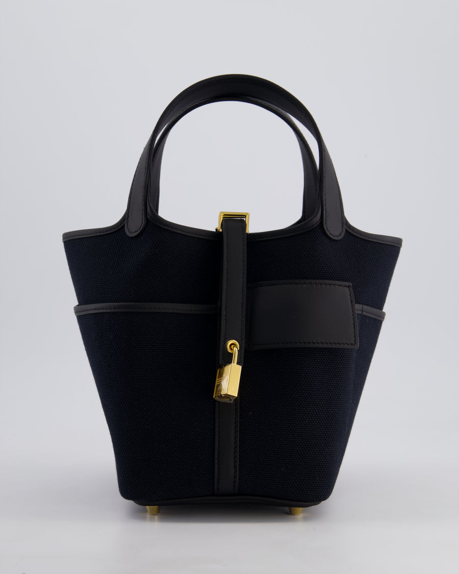 *ULTRA RARE* Hermes Picotin Cargo 18cm Bag in Noir/Noir Toile Canvas with Gold Hardware
