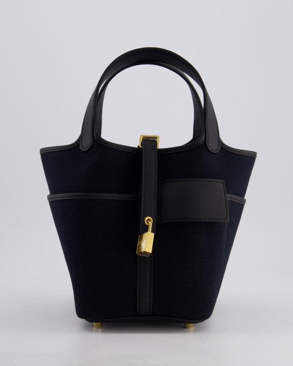 *ULTRA RARE* Hermes Picotin Cargo 18cm Bag in Noir/Noir Toile Canvas with Gold Hardware