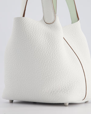 Hermès Picotin Lock Bag 18cm in New White Clemence Leather with Vert Fizz Interior Handles and Palladium Hardware