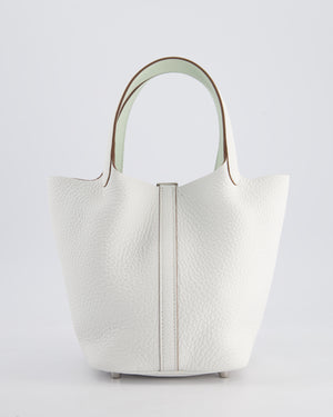Hermès Picotin Lock Bag 18cm in New White Clemence Leather with Vert Fizz Interior Handles and Palladium Hardware