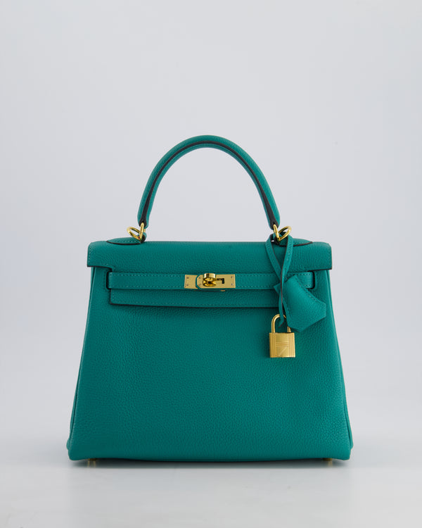 Hermès Kelly Retourne Bag 25cm in Bleu Lagon Togo Leather with Gold Hardware