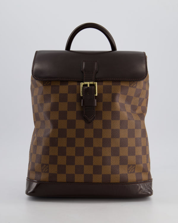 Louis Vuitton Damier Ebene Monogram Soho Backpack Bag in Canvas and Brown Leather with Gold Hardware