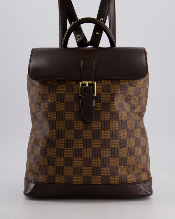 Louis Vuitton Damier Ebene Monogram Soho Backpack Bag in Canvas and Brown Leather with Gold Hardware
