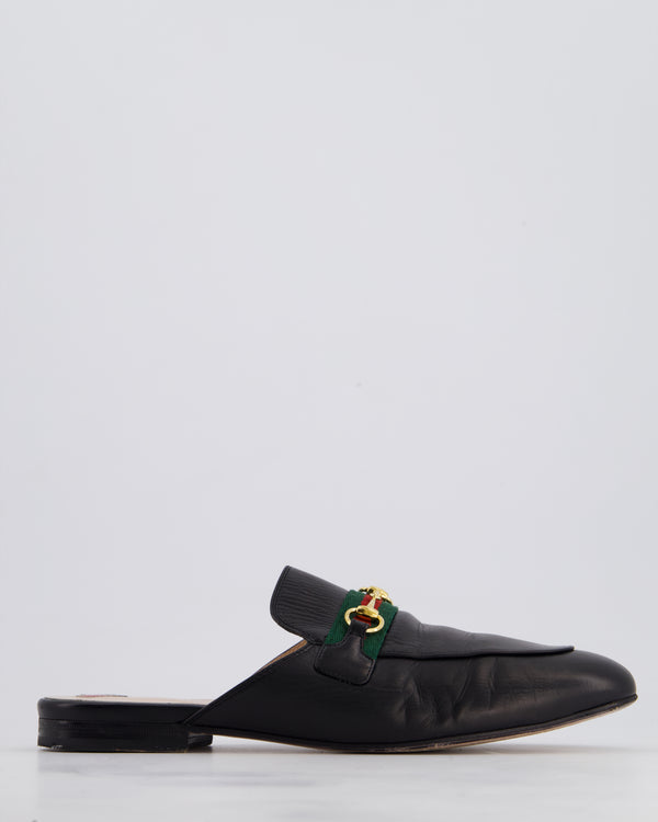Gucci Black Leather Horsebit Princetown Loafers with Green and Red Detail Size EU 42
