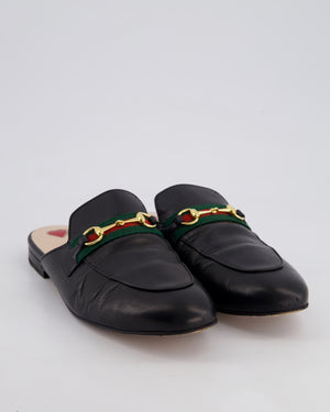 Gucci Black Leather Horsebit Princetown Loafers with Green and Red Detail Size EU 42