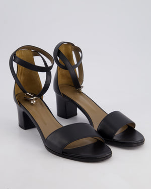 Hermes Manege Black Block Heel Sandals with Kelly Clasp Ankle Strap Detail Size EU 40