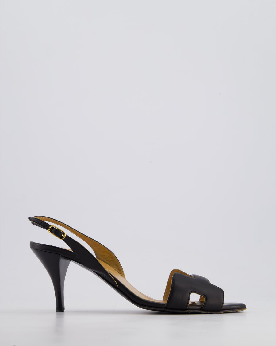 Hermes Black Heden 80 Heel Sandals with Gold Plated Hapi Buckle Ankle Strap Detail Size EU 39