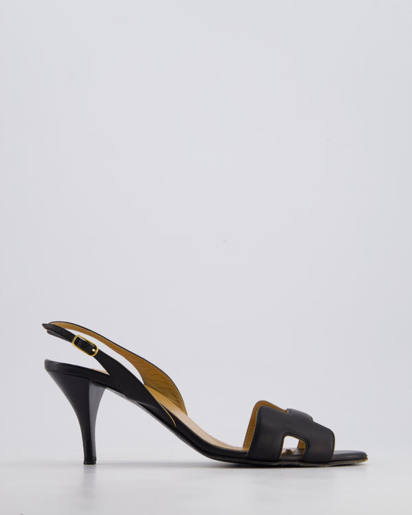 Hermes Black Heden 80 Heel Sandals with Gold Plated Hapi Buckle Ankle Strap Detail Size EU 39