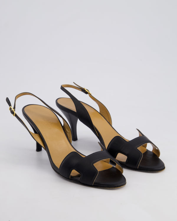 Hermes Black Heden 80 Heel Sandals with Gold Plated Hapi Buckle Ankle Strap Detail Size EU 39