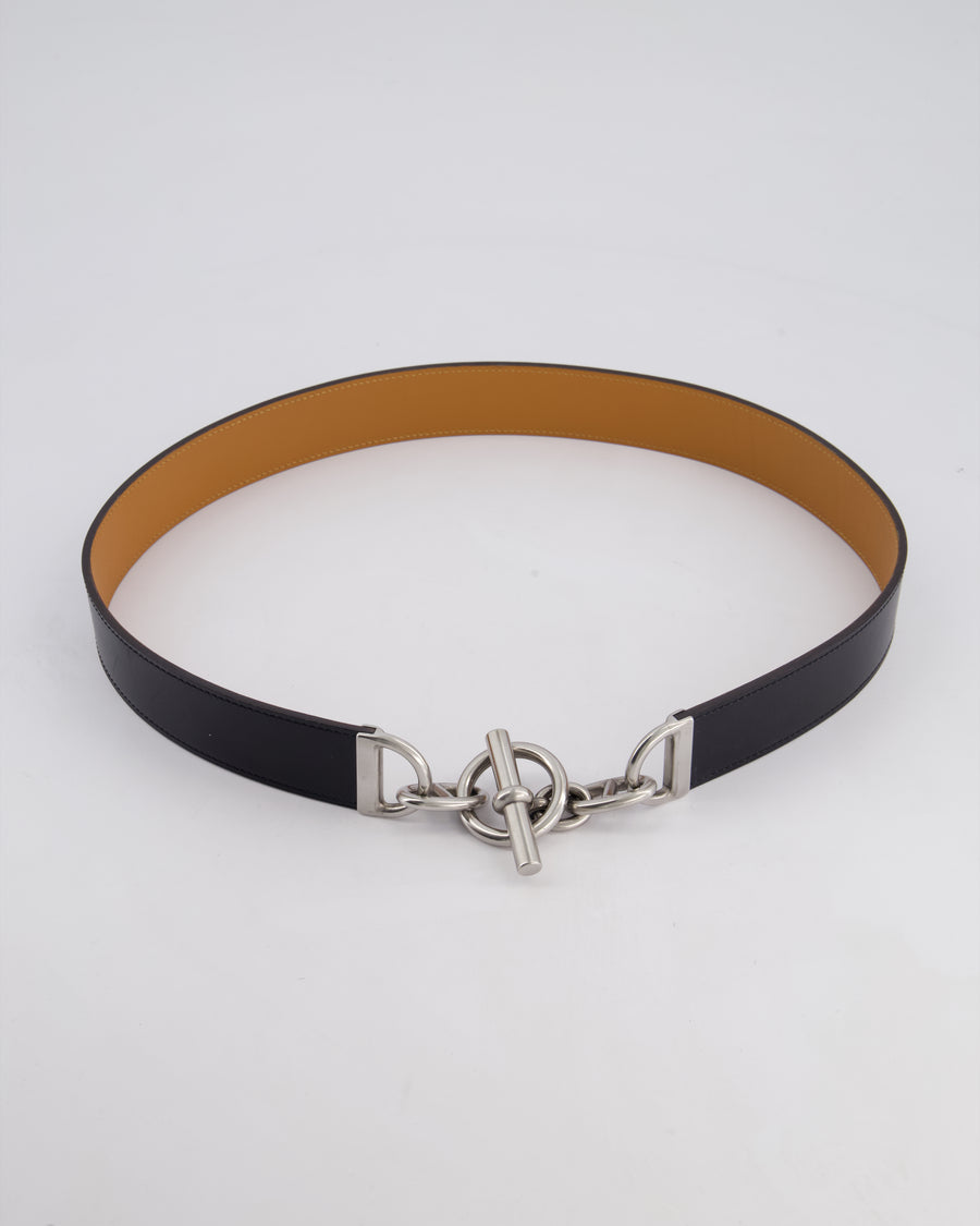 Hermes Black Chaine d'Ancre Leather Belt 3.4cm Width Size 90