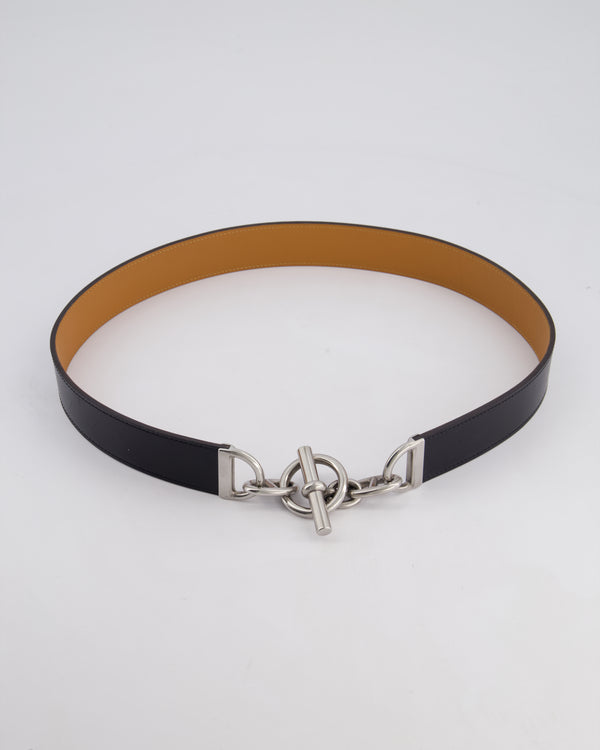 Hermes Black Chaine d'Ancre Leather Belt 3.4cm Width Size 90