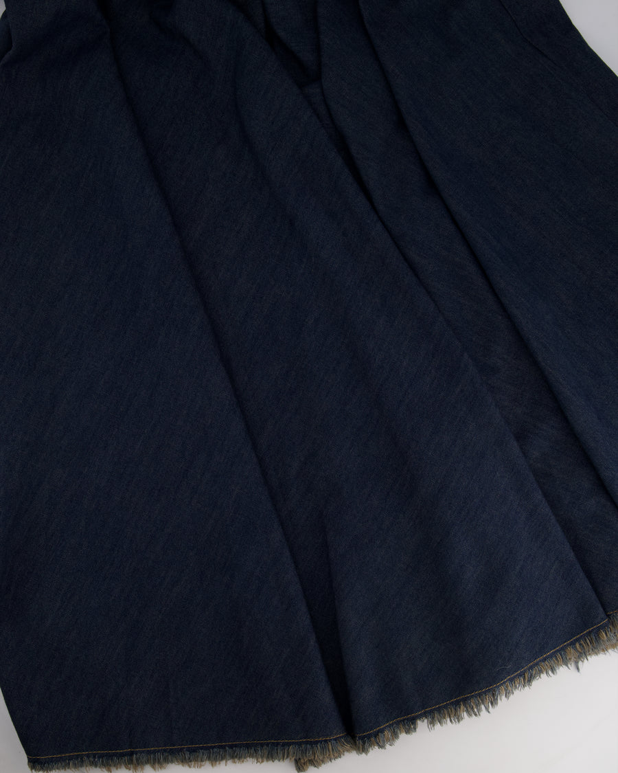 Christian Dior Blue Denim Maxi Skirt with Distressed Hem Detail Size FR 36 (UK 8)
