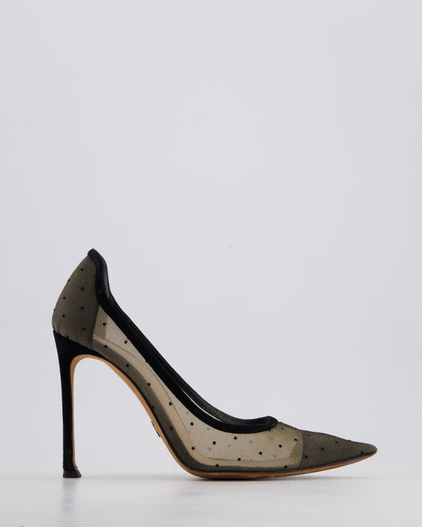 Christian Dior Black D-Moi Polkadot Mesh Heels Size EU 38