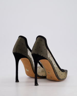 Christian Dior Black D-Moi Polkadot Mesh Heels Size EU 38
