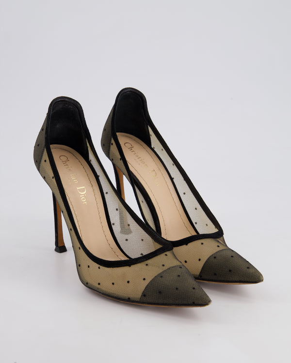 Christian Dior Black D-Moi Polkadot Mesh Heels Size EU 38