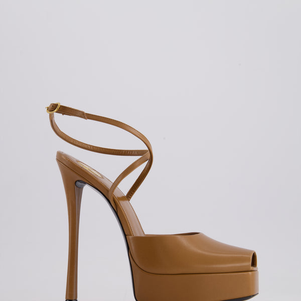Saint Laurent Brown Platform La Scandale 135 Deerskin Heels