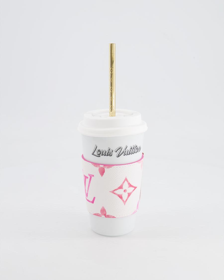 Louis Vuitton White and Pink By the Pool Cup with Gold Monogram Straw