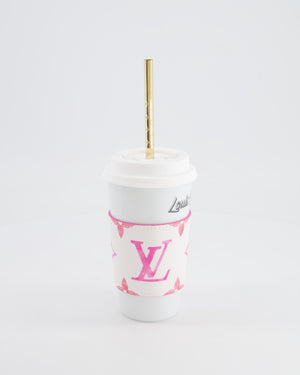 Louis Vuitton White and Pink By the Pool Cup with Gold Monogram Straw