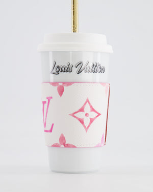 Louis Vuitton White and Pink By the Pool Cup with Gold Monogram Straw