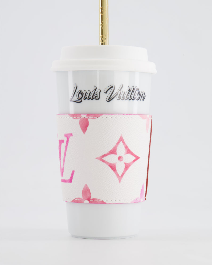 Louis Vuitton White and Pink By the Pool Cup with Gold Monogram Straw