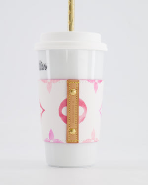 Louis Vuitton White and Pink By the Pool Cup with Gold Monogram Straw