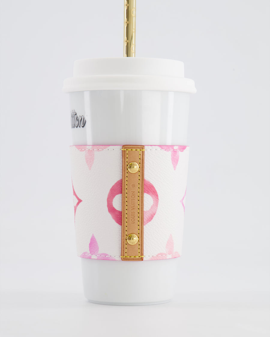 Louis Vuitton White and Pink By the Pool Cup with Gold Monogram Straw