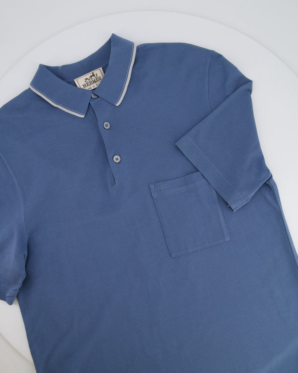 Hermes Menswear Blue Polo T-Shirt with Logo Detailing Size M (UK 10)