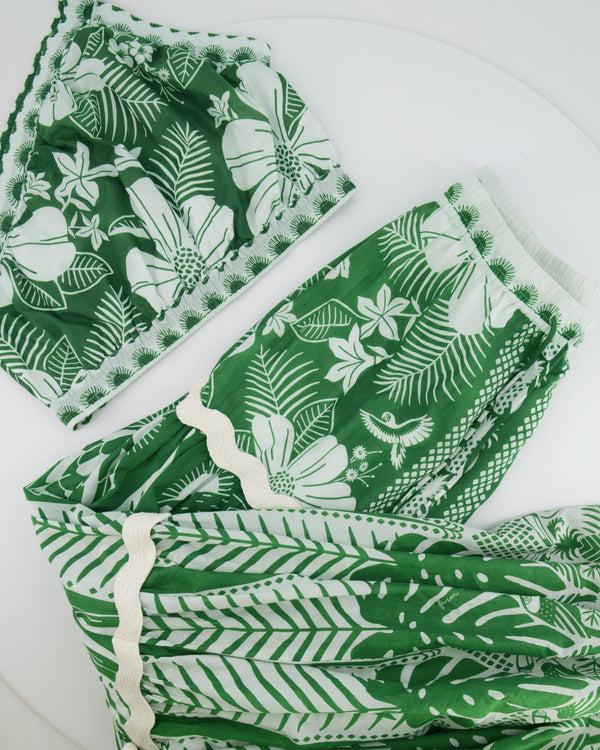 Farm Rio Green and White Floral Printed Skirt and Top Set Size XS-S (UK 6-8)
