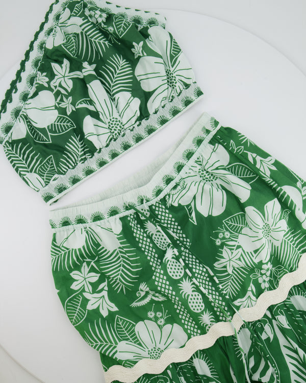 Farm Rio Green and White Floral Printed Skirt and Top Set Size XS-S (UK 6-8)