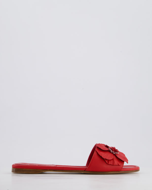 Loro Piana Red Leather Flat Slides Size EU 38