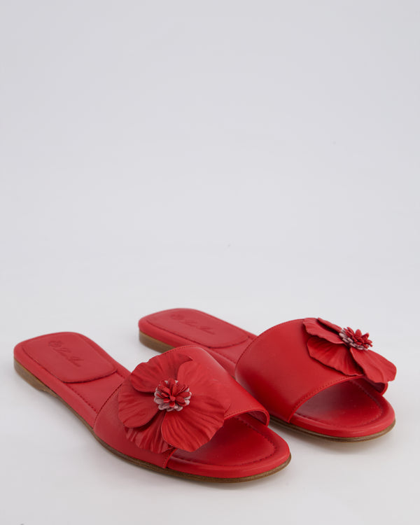 Loro Piana Red Leather Flat Slides Size EU 38