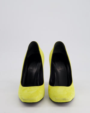Hermès Lime Yellow Suede Squared Toe Heels Size EU 37.5
