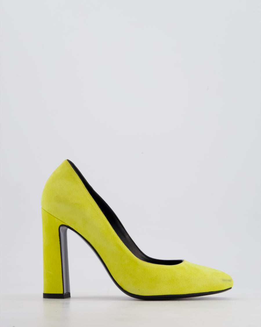 Hermès Lime Yellow Suede Squared Toe Heels Size EU 37.5