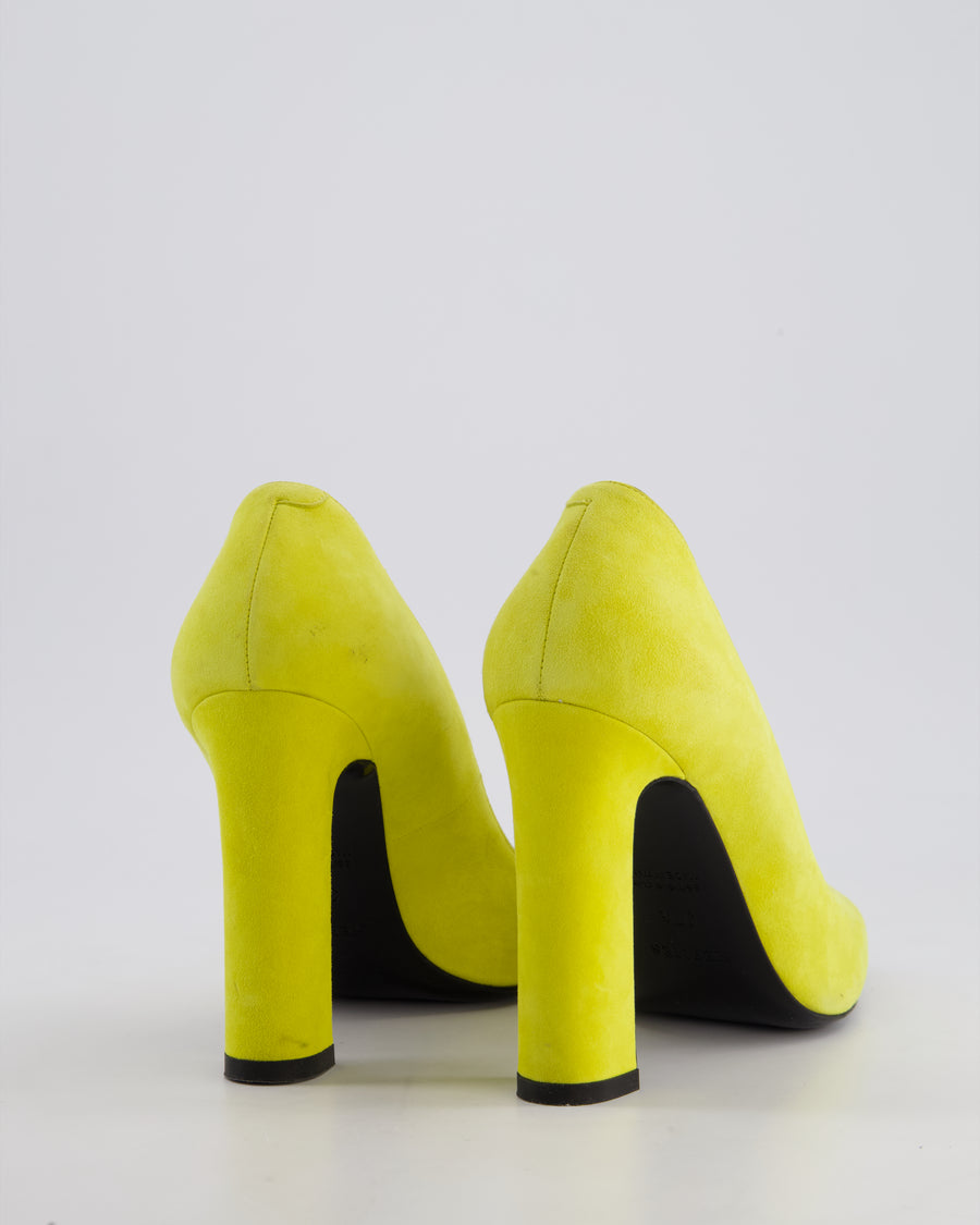 Hermès Lime Yellow Suede Squared Toe Heels Size EU 37.5
