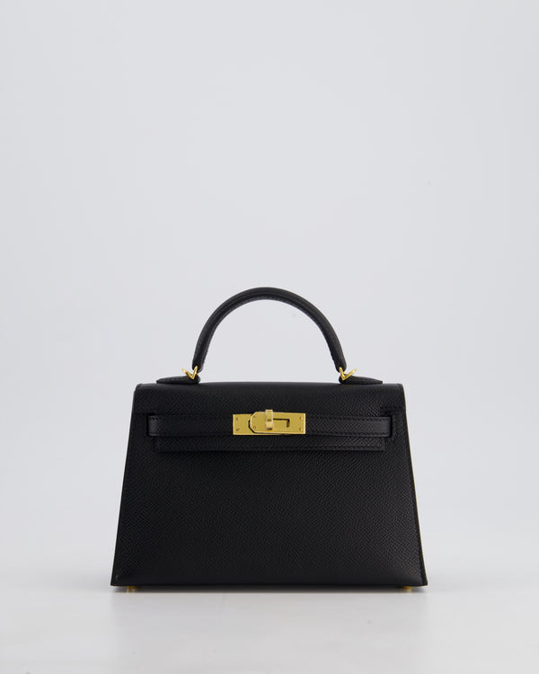*SUPER RARE* Hermès Mini Kelly HSS Verso II 20cm Bag In Noir Epsom Leather with Bleu Indigo Interior and Gold Hardware