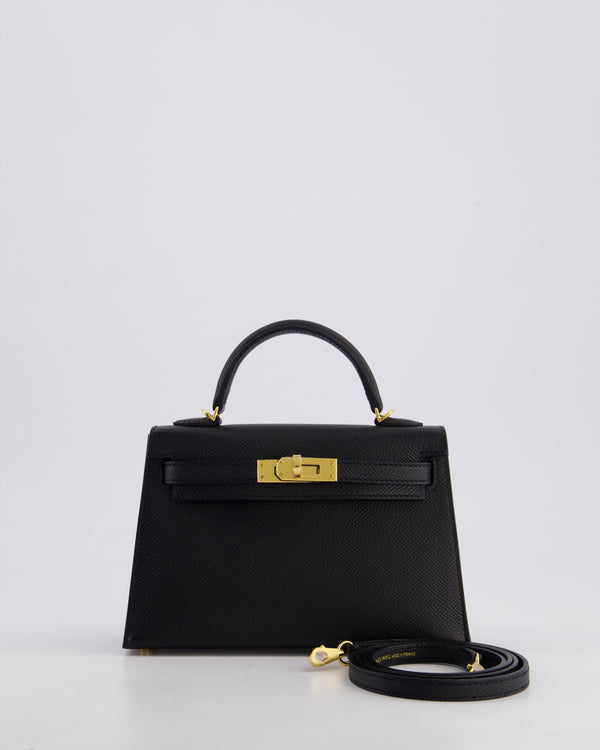 *SUPER RARE* Hermès Mini Kelly HSS Verso II 20cm Bag In Noir Epsom Leather with Bleu Indigo Interior and Gold Hardware